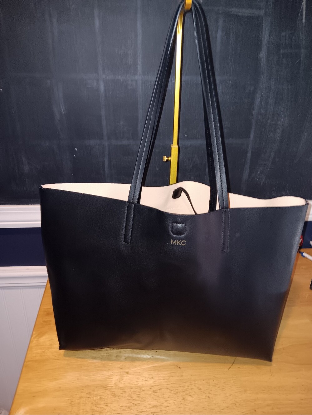 Mark & Graham Black Leather Tote with Cream Interior
